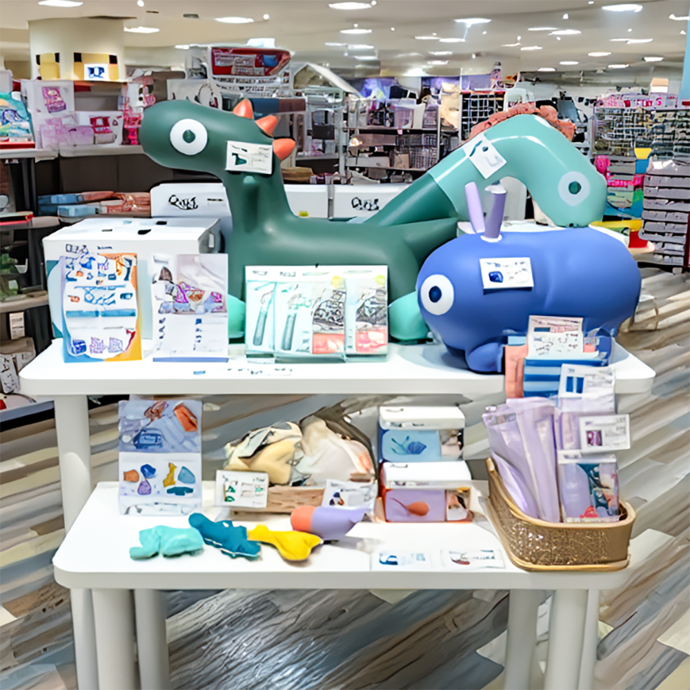 ジェイアール京都伊勢丹のキュートフェアの様子です。乗用玩具やバストイなどが展示販売されています。